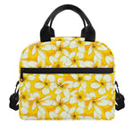 White And Yellow Plumeria Pattern Print Insulated Lunch Bag