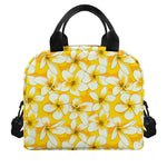 White And Yellow Plumeria Pattern Print Insulated Lunch Bag