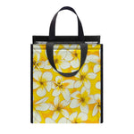 White And Yellow Plumeria Pattern Print Insulated Lunch Tote