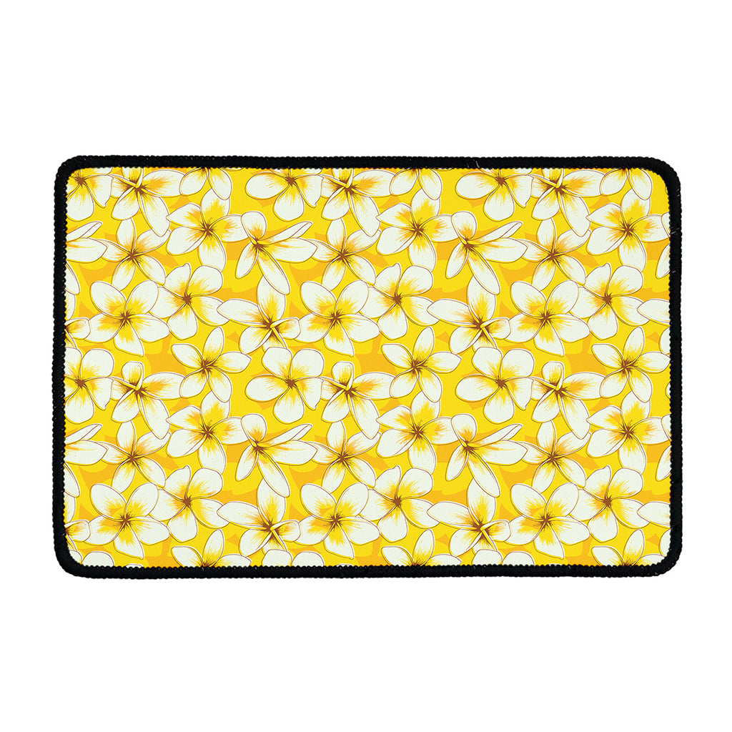 White And Yellow Plumeria Pattern Print Kitchen Mat