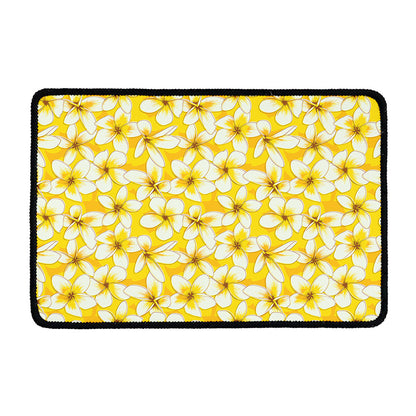White And Yellow Plumeria Pattern Print Kitchen Mat