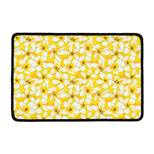 White And Yellow Plumeria Pattern Print Kitchen Mat