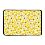 White And Yellow Plumeria Pattern Print Kitchen Mat