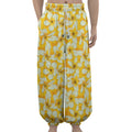 White And Yellow Plumeria Pattern Print Lantern Pants