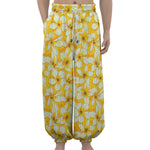 White And Yellow Plumeria Pattern Print Lantern Pants