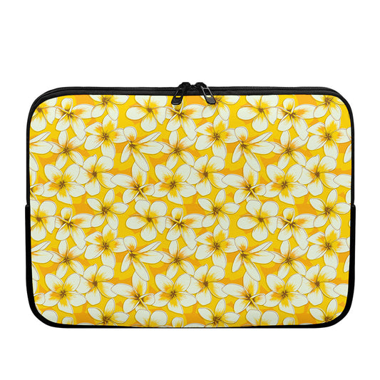 White And Yellow Plumeria Pattern Print Laptop Sleeve