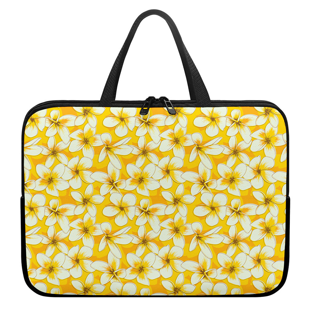 White And Yellow Plumeria Pattern Print Laptop Sleeve With Handle