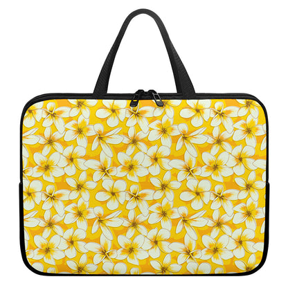 White And Yellow Plumeria Pattern Print Laptop Sleeve With Handle
