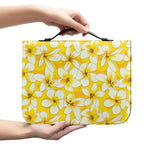 White And Yellow Plumeria Pattern Print Leather Bible Cover