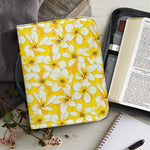 White And Yellow Plumeria Pattern Print Leather Bible Cover