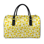 White And Yellow Plumeria Pattern Print Leather Duffle Bag