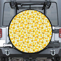 White And Yellow Plumeria Pattern Print Leather Spare Tire Cover