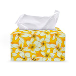 White And Yellow Plumeria Pattern Print Leather Tissue Box Cover