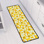 White And Yellow Plumeria Pattern Print Long Kitchen Mat
