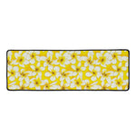 White And Yellow Plumeria Pattern Print Long Kitchen Mat