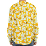 White And Yellow Plumeria Pattern Print Long Sleeve Baseball Jersey