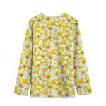 White And Yellow Plumeria Pattern Print Long Sleeve Short Coat