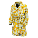 White And Yellow Plumeria Pattern Print Men's Bathrobe