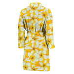 White And Yellow Plumeria Pattern Print Men's Bathrobe