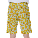 White And Yellow Plumeria Pattern Print Men's Beach Shorts