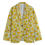White And Yellow Plumeria Pattern Print Men's Blazer