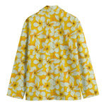 White And Yellow Plumeria Pattern Print Men's Blazer