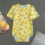 White And Yellow Plumeria Pattern Print Men's Bodysuit