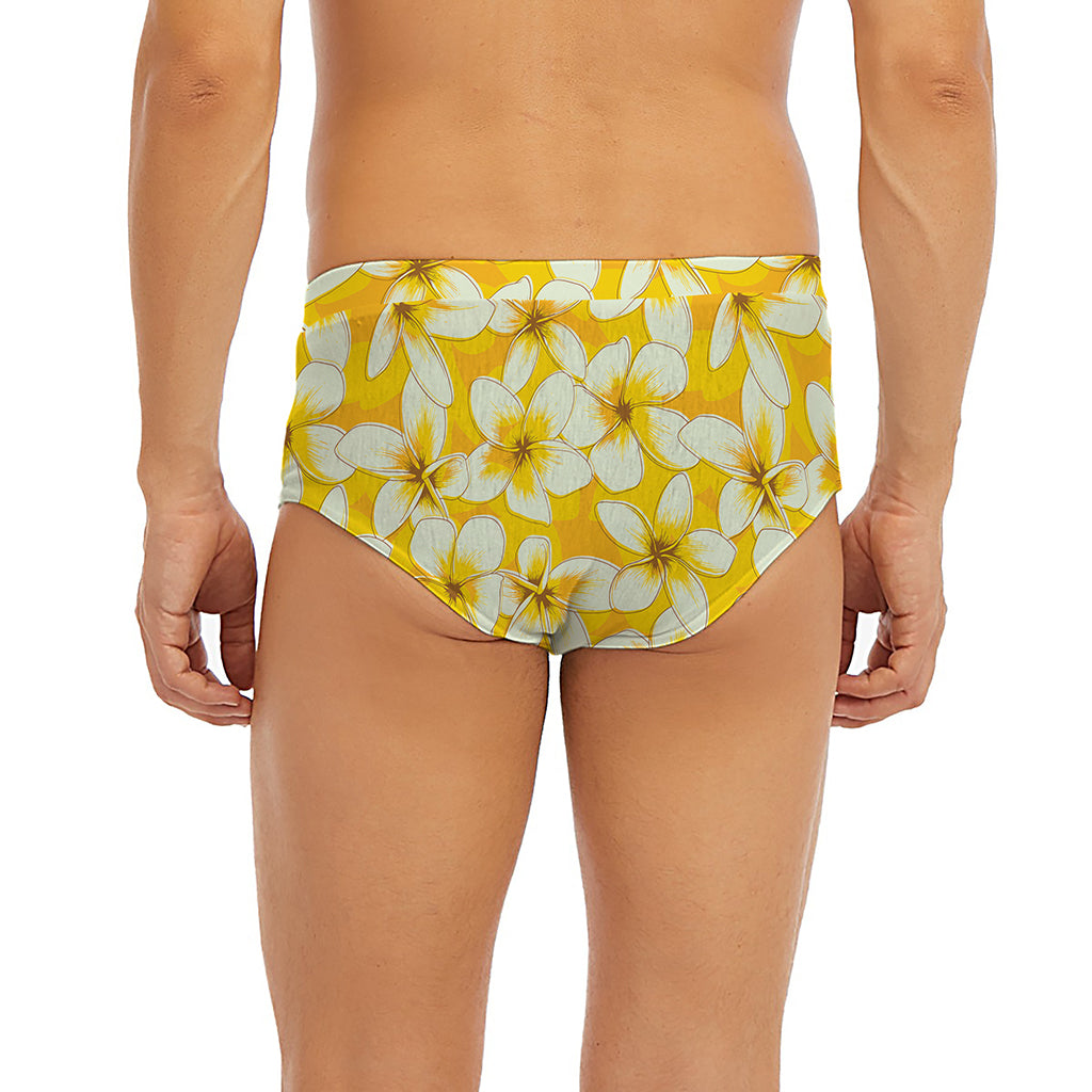 White And Yellow Plumeria Pattern Print Men's Briefs