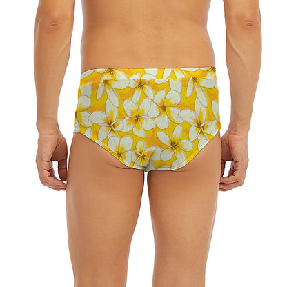 White And Yellow Plumeria Pattern Print Men's Briefs