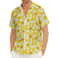 White And Yellow Plumeria Pattern Print Men's Deep V-Neck Shirt