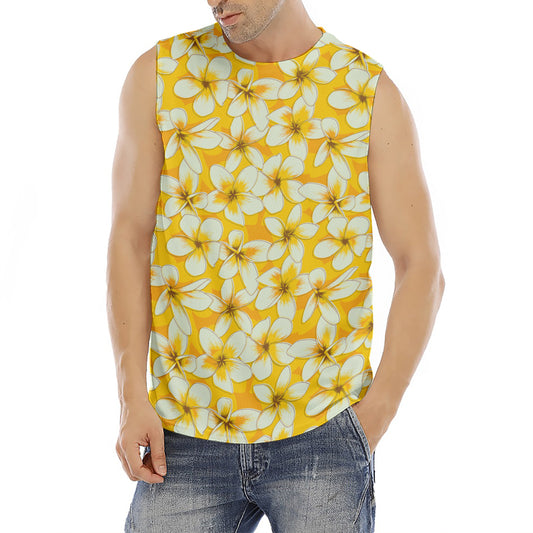 White And Yellow Plumeria Pattern Print Men's Fitness Tank Top