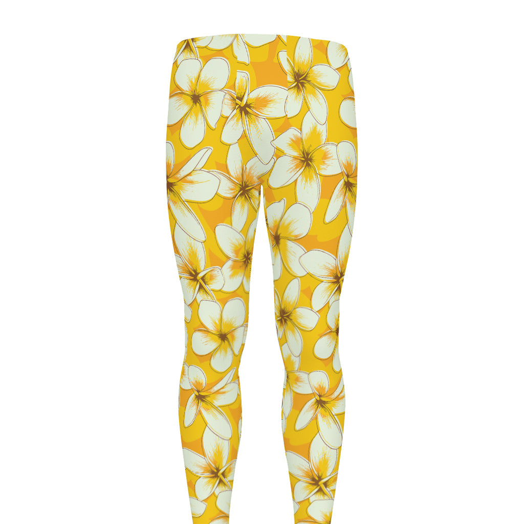 White And Yellow Plumeria Pattern Print Men's leggings
