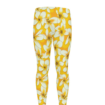 White And Yellow Plumeria Pattern Print Men's leggings