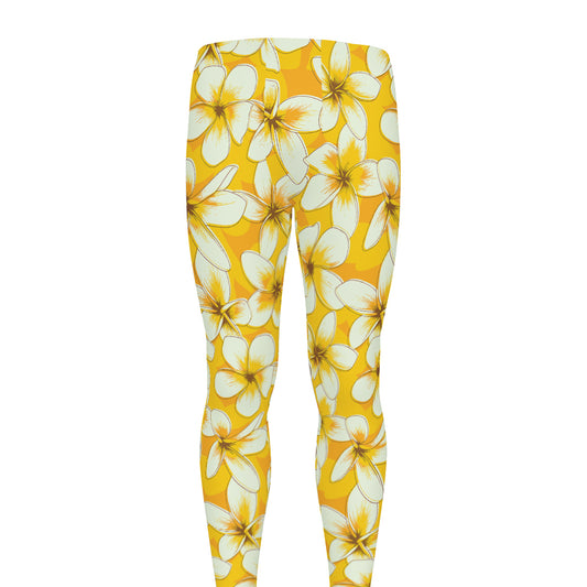White And Yellow Plumeria Pattern Print Men's leggings