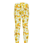 White And Yellow Plumeria Pattern Print Men's leggings