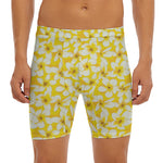 White And Yellow Plumeria Pattern Print Men's Long Boxer Briefs