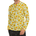 White And Yellow Plumeria Pattern Print Men's Long Sleeve Rash Guard