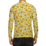 White And Yellow Plumeria Pattern Print Men's Long Sleeve Rash Guard