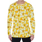 White And Yellow Plumeria Pattern Print Men's Long Sleeve T-Shirt