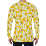 White And Yellow Plumeria Pattern Print Men's Long Sleeve T-Shirt