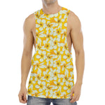 White And Yellow Plumeria Pattern Print Men's Muscle Tank Top