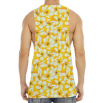 White And Yellow Plumeria Pattern Print Men's Muscle Tank Top