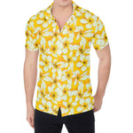 White And Yellow Plumeria Pattern Print Men's Shirt
