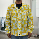 White And Yellow Plumeria Pattern Print Men's Shirt Jacket
