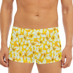 White And Yellow Plumeria Pattern Print Men's Short Boxer Briefs