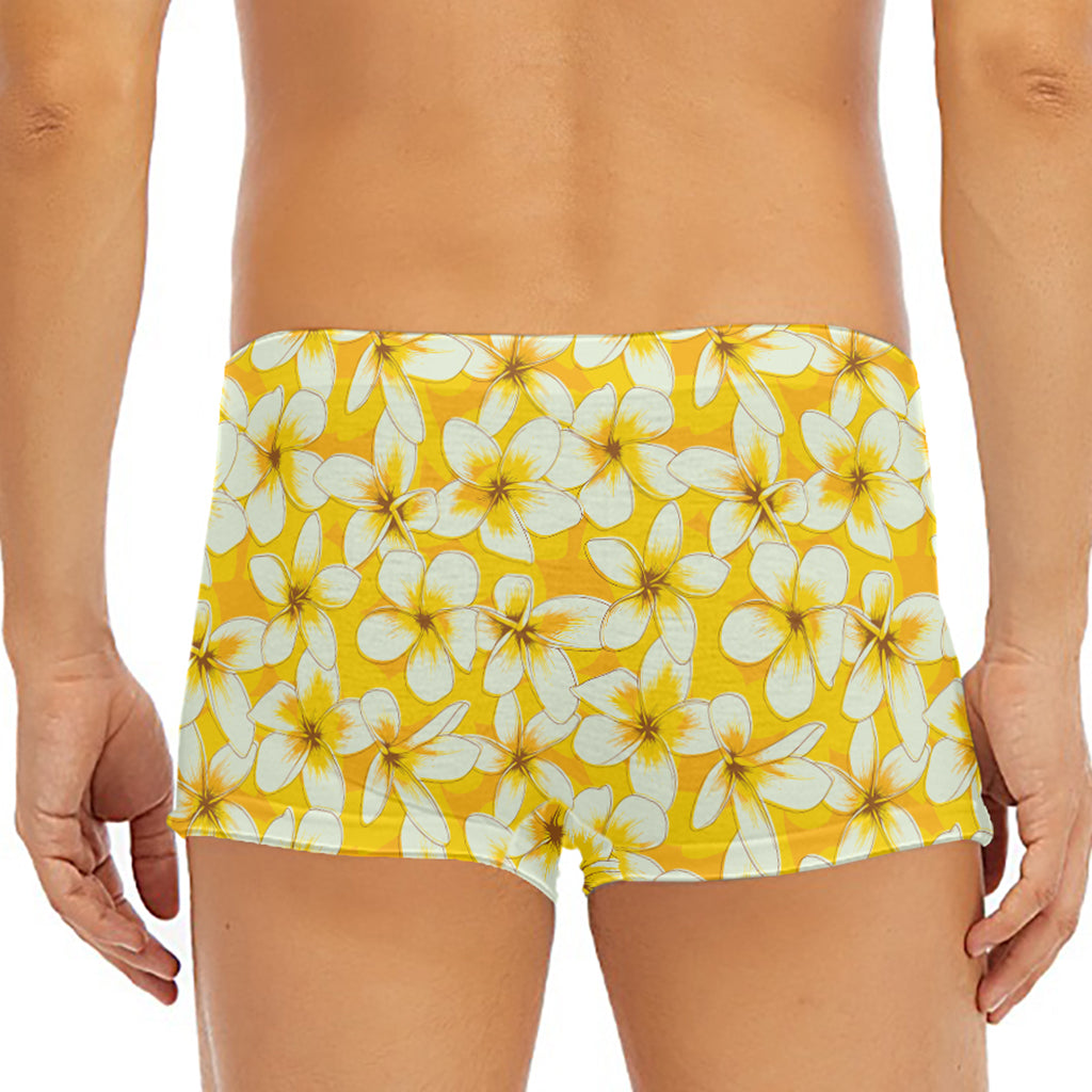 White And Yellow Plumeria Pattern Print Men's Short Boxer Briefs