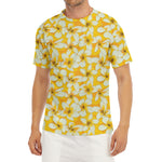 White And Yellow Plumeria Pattern Print Men's Short Sleeve Rash Guard