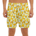 White And Yellow Plumeria Pattern Print Men's Split Running Shorts