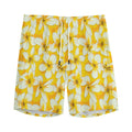 White And Yellow Plumeria Pattern Print Men's Athletic Shorts