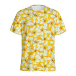 White And Yellow Plumeria Pattern Print Men's Sports T-Shirt